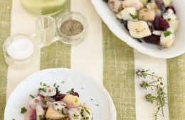Baccalà con carote viola e patate